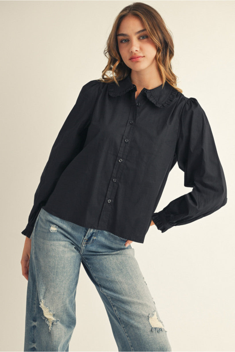 Ruffle Long Sleeve Button Down Top