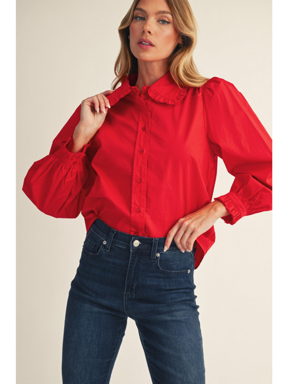 Ruffled Cuffed Long Sleeve Top