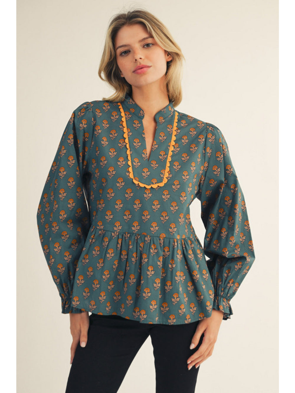 Ruffled Sleeve Peplum Top