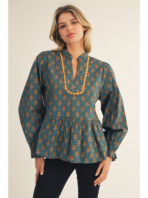 Ruffled Sleeve Peplum Top