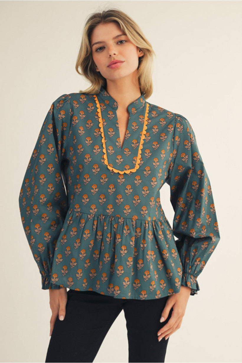 Ivory Ruffled Sleeve Peplum Top