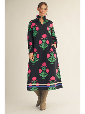 Ruffle Long Sleeve Midi Dress