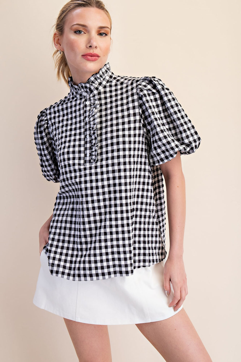 Ruffle Collar Puff Sleeve Top