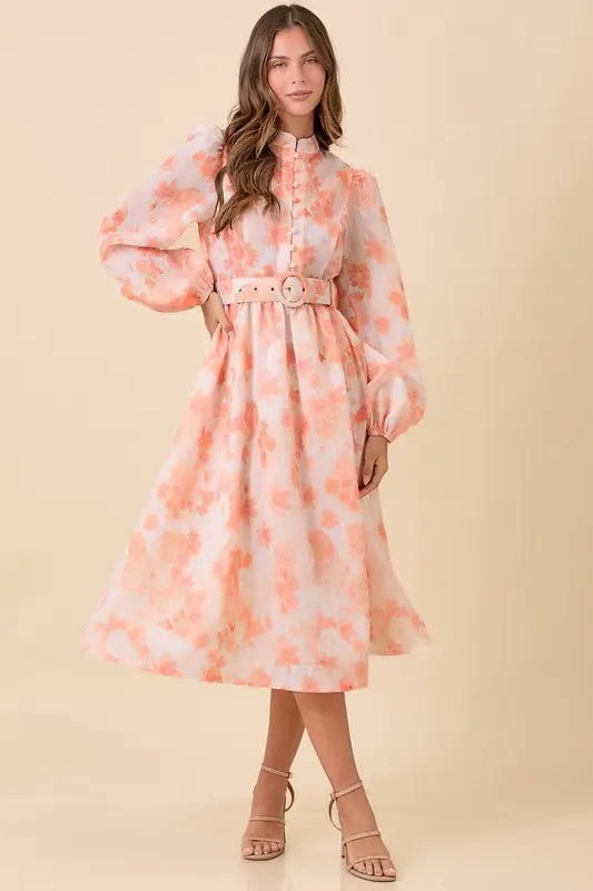 Floral Printed Midi Puff Sleeve Dress