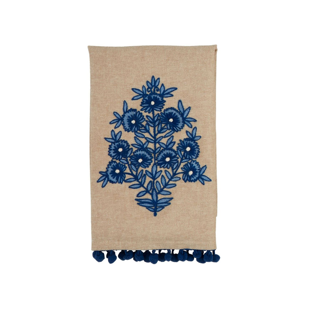Flower Stem Print Embtoidery Towel