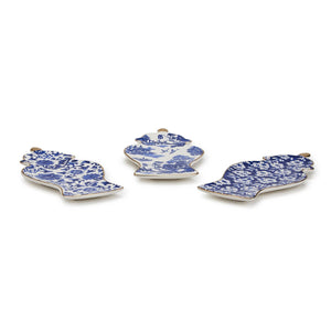 Blue and White Ginger Jar Trinket Tray with Gold Accent