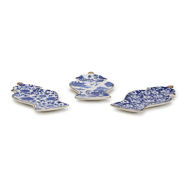 Blue and White Ginger Jar Trinket Tray with Gold Accent
