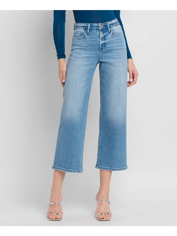 Tummy Control High Rise Crop Wide Leg Jeans