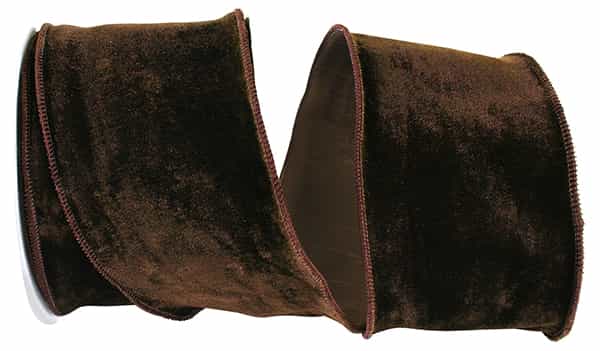 BROWN PLUSH VELVET WITH DUPIONI BACKING WIRED EDGE RIBBON