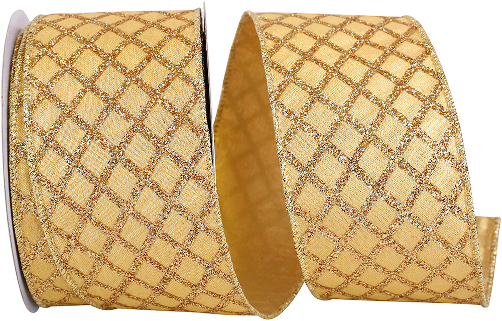GLITTER DIAMOND LATTICE METALLIC SHINE WIRED EDGE RIBBON