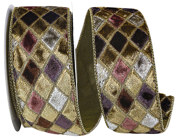 TAUPE DIAMOND VELVET JEWEL DELUXE WIRED EDGE RIBBON