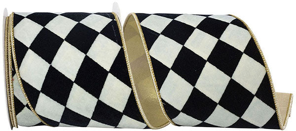 HARLEQUIN DIAMOND VELVET DELUXE GOLD BACKED WIRED EDGE RIBBON