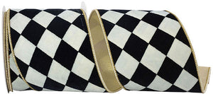 HARLEQUIN DIAMOND VELVET DELUXE GOLD BACKED WIRED EDGE RIBBON