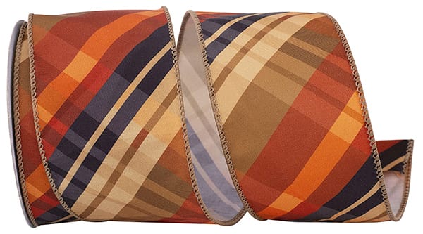 RUST PLAID DIAGONAL TIERRA WIRED EDGE RIBBON