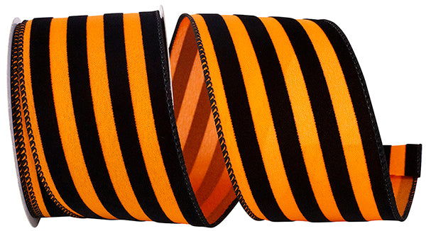 HALLOWEEN STRIPES FLOCKED WIRED EDGE RIBBON