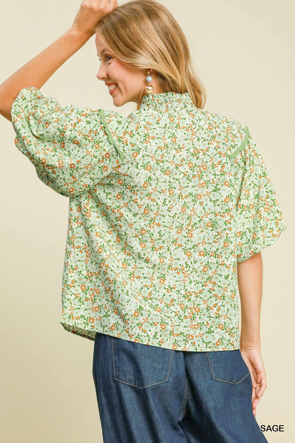 Floral Print High Neck Top