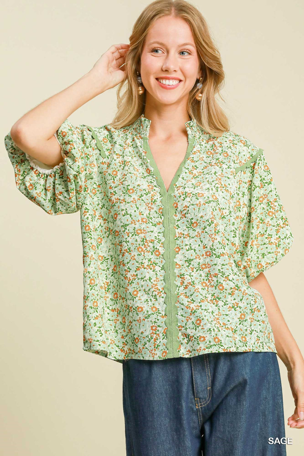 Floral Print High Neck Top