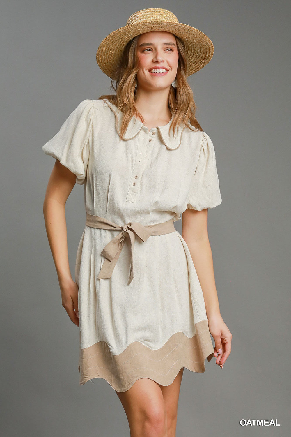 Colorblocked Scalloped Hem Mini Dress