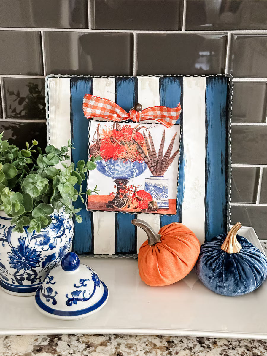 Mini Gallery Blue Bowl of Velvet Pumpkins