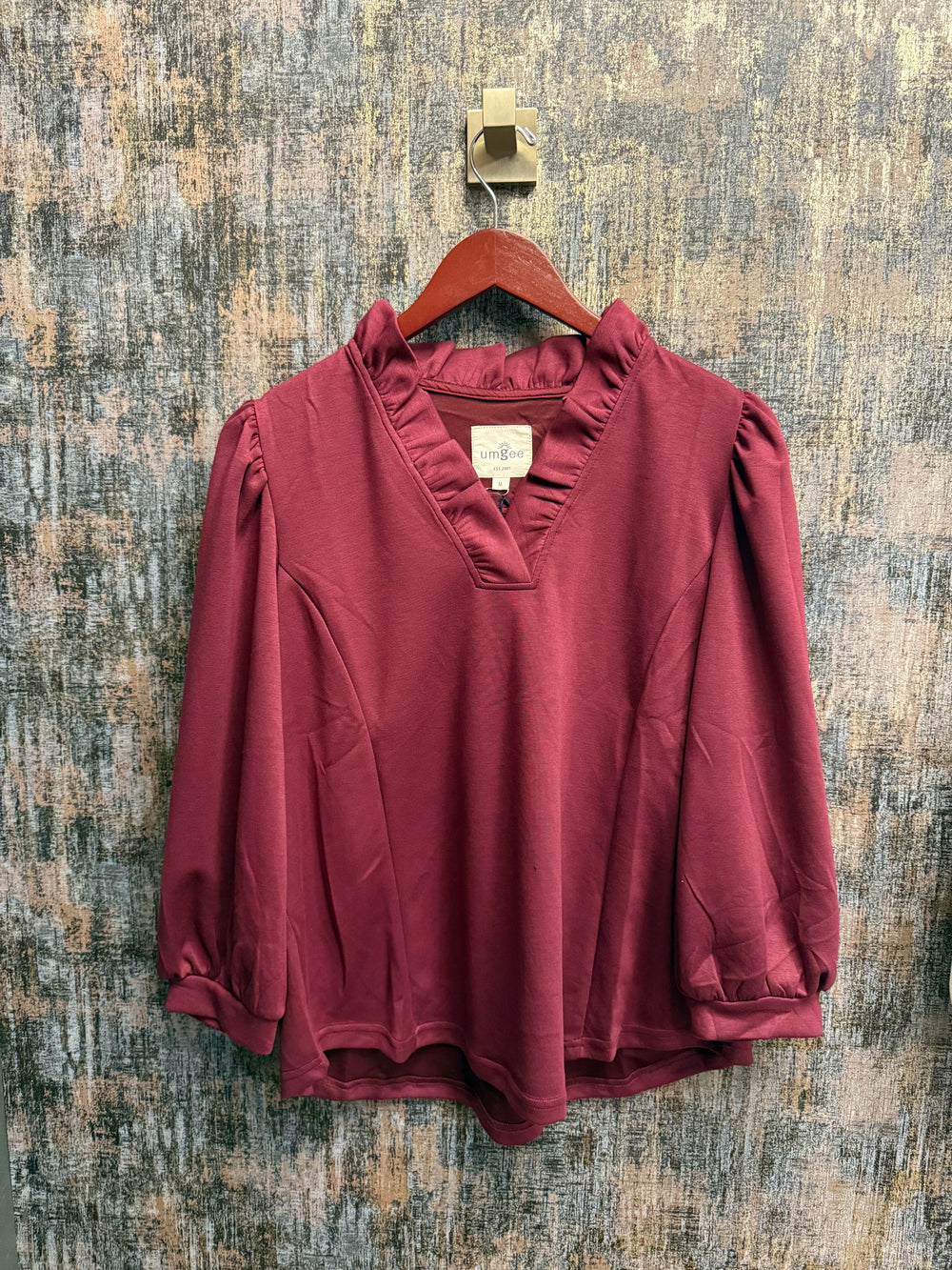 Luxeknit Ruffle Neck Blouse with Puff Sleeves