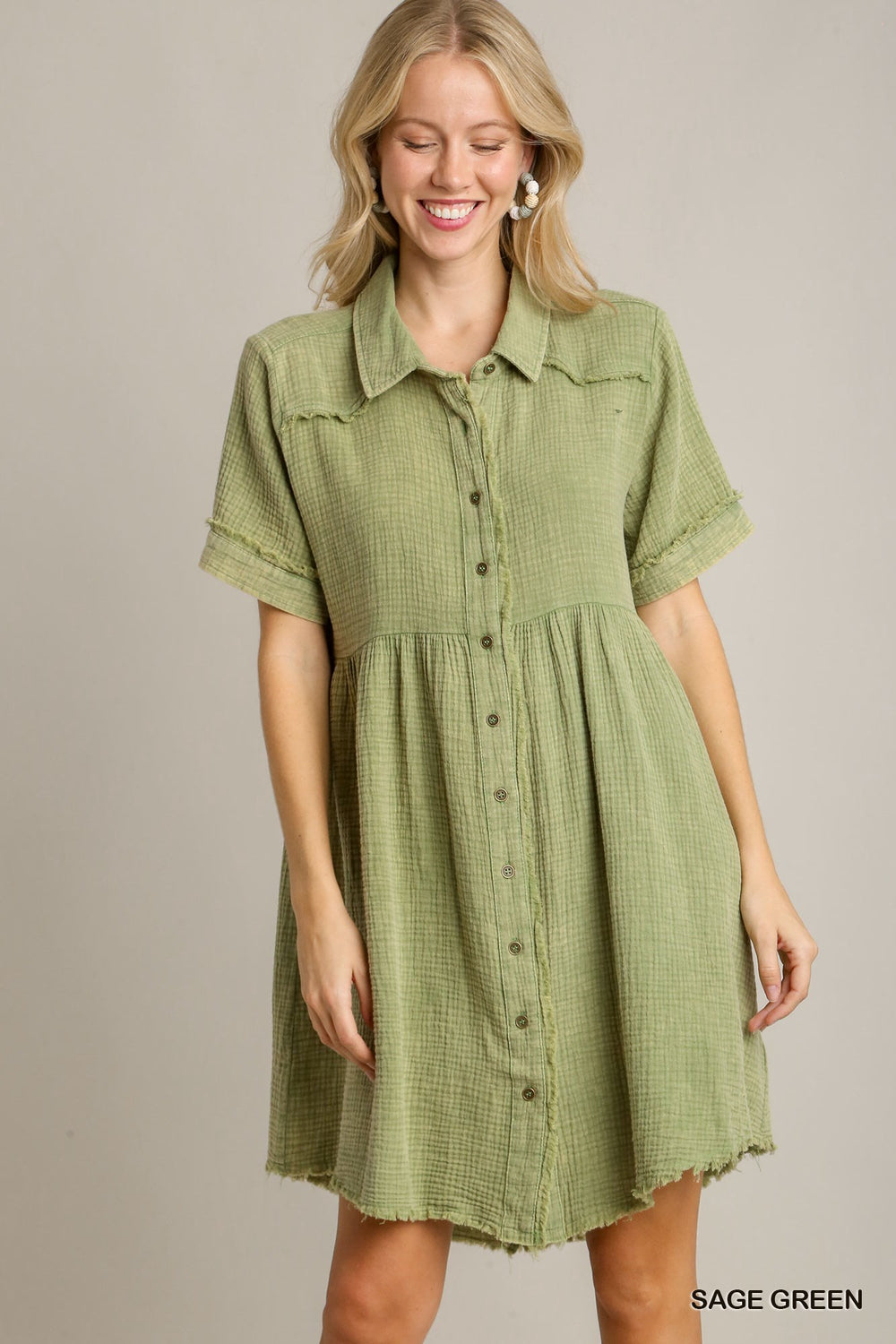 Mineral Wash Collared Mini Dress