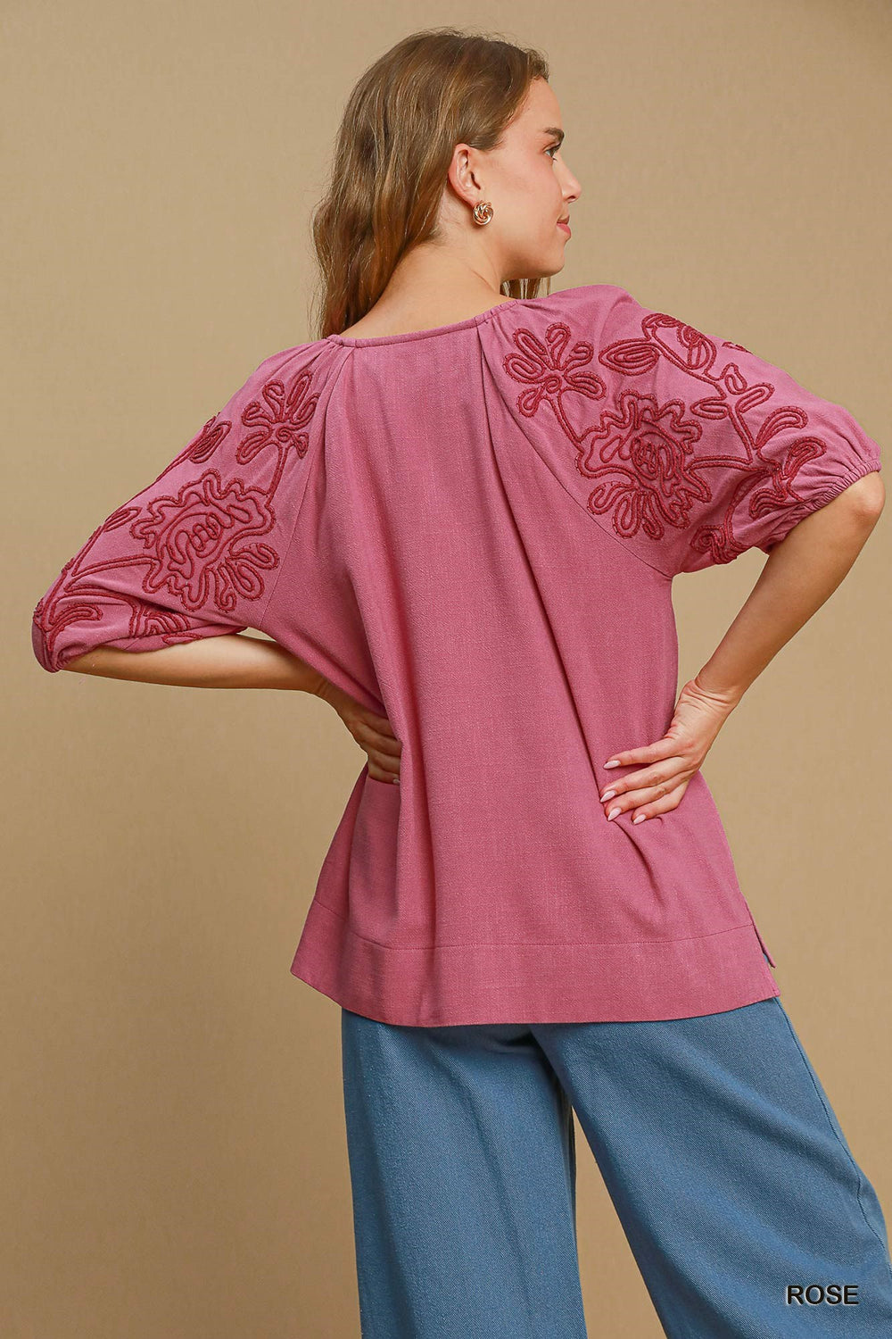 Linen Blend Embroidered Top