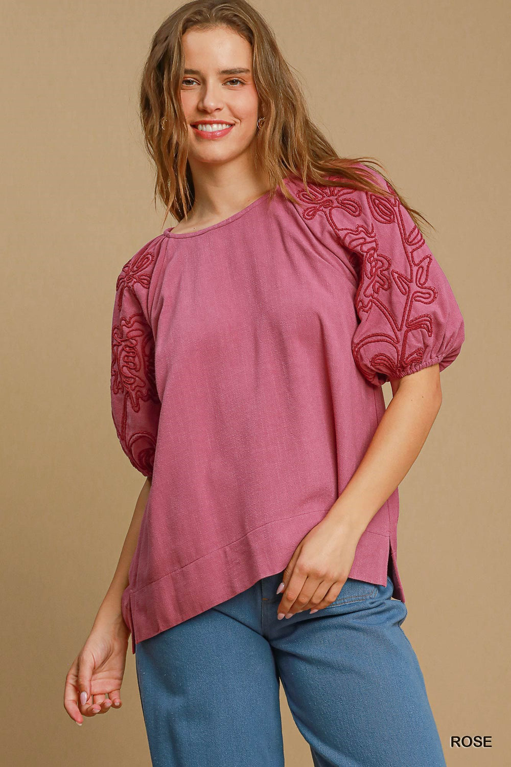 Linen Blend Embroidered Top