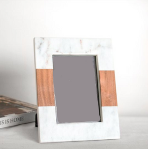 White Marble & Horizontal Wood Photo Frame