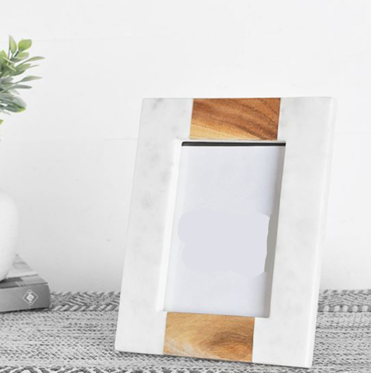 White Marble & Vertical Wood Photo Frame