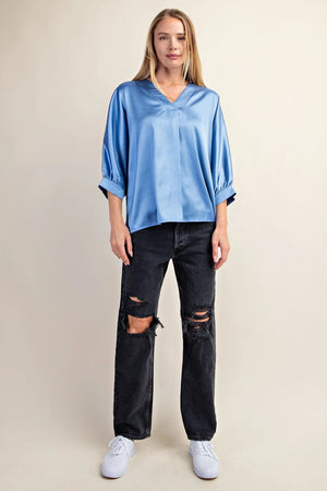 Satin V-Neck Loose Fit Blouse