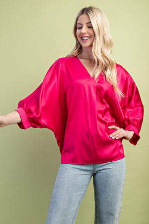 Satin V-Neck Loose Fit Blouse