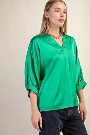 Satin V-Neck Loose Fit Blouse