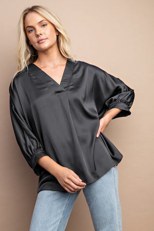 Satin V-Neck Loose Fit Blouse