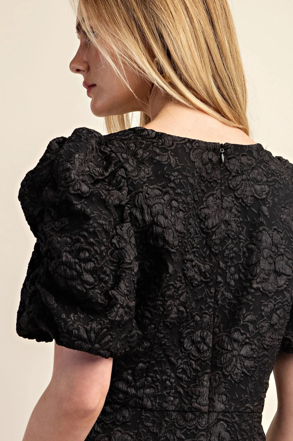 Jacquard Puff Sleeve Mini Dress