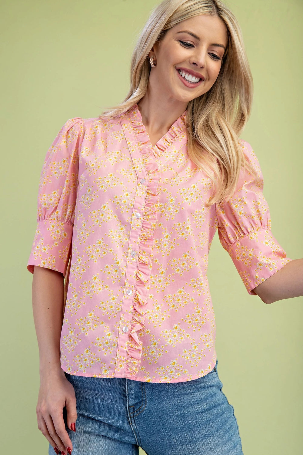 Floral Ruffle Button Down