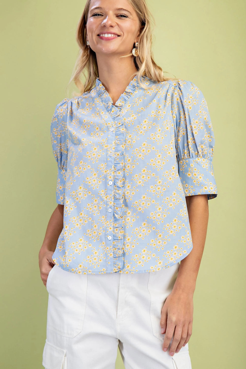 Floral Ruffle Button Down