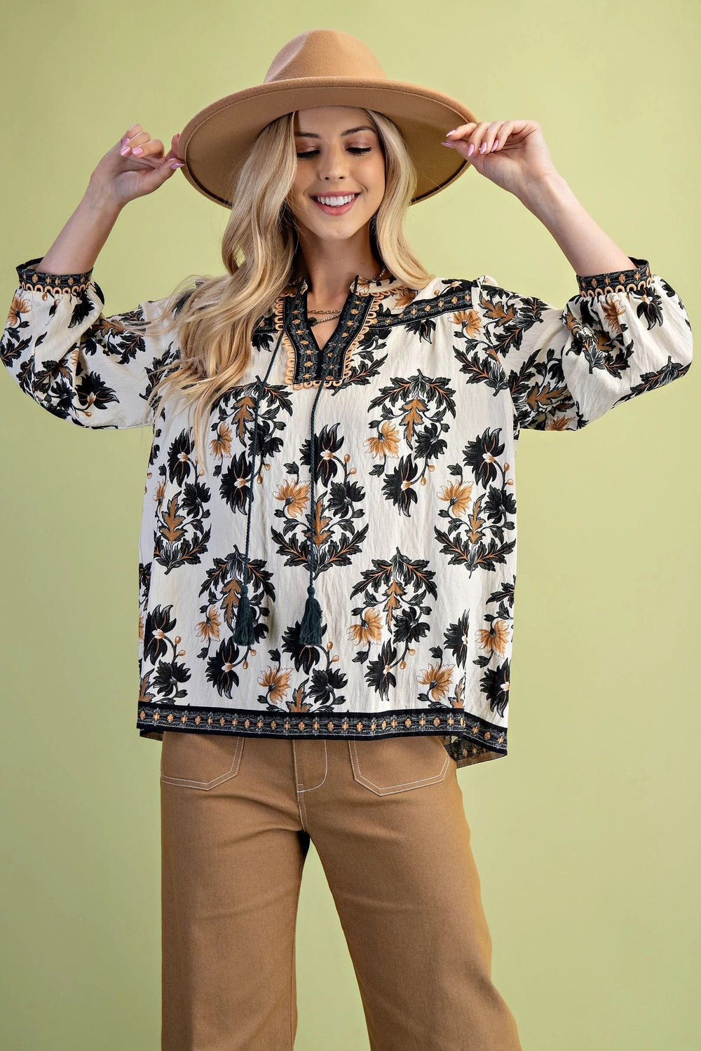 Floral Fall Print 3/4 Length Sleeve Blouse