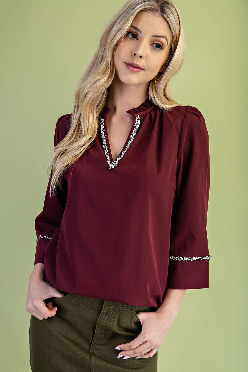Ruffled Neck & Fringe Blouse