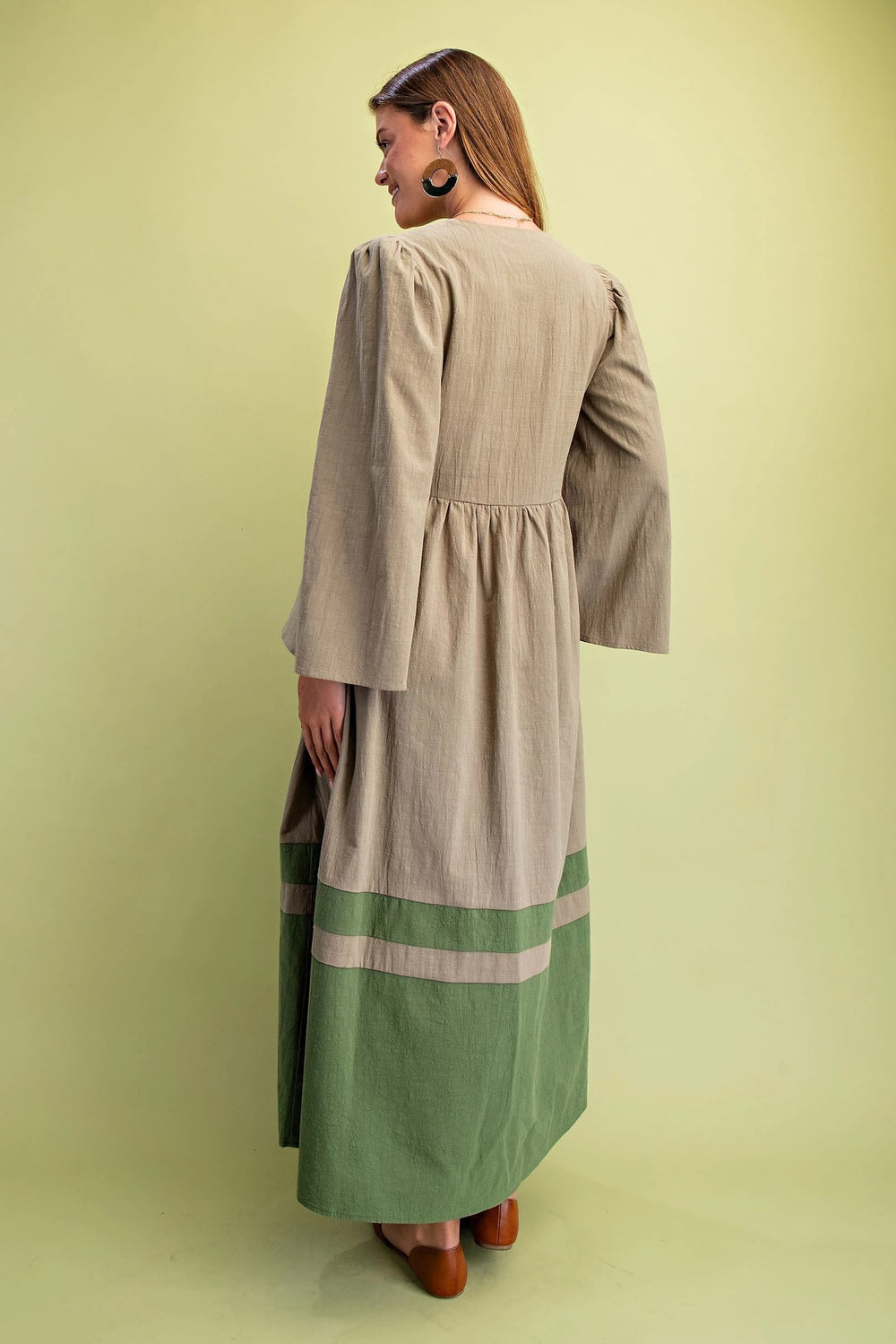 V-Neck Bell Sleeve Midi Dress