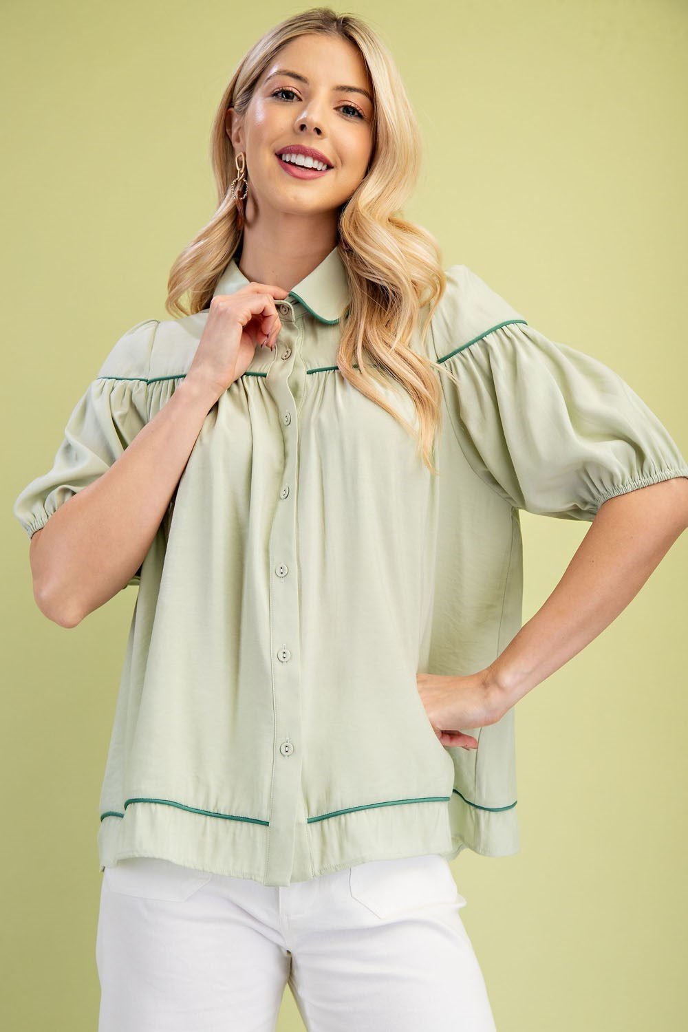 Button Down Piping Blouse