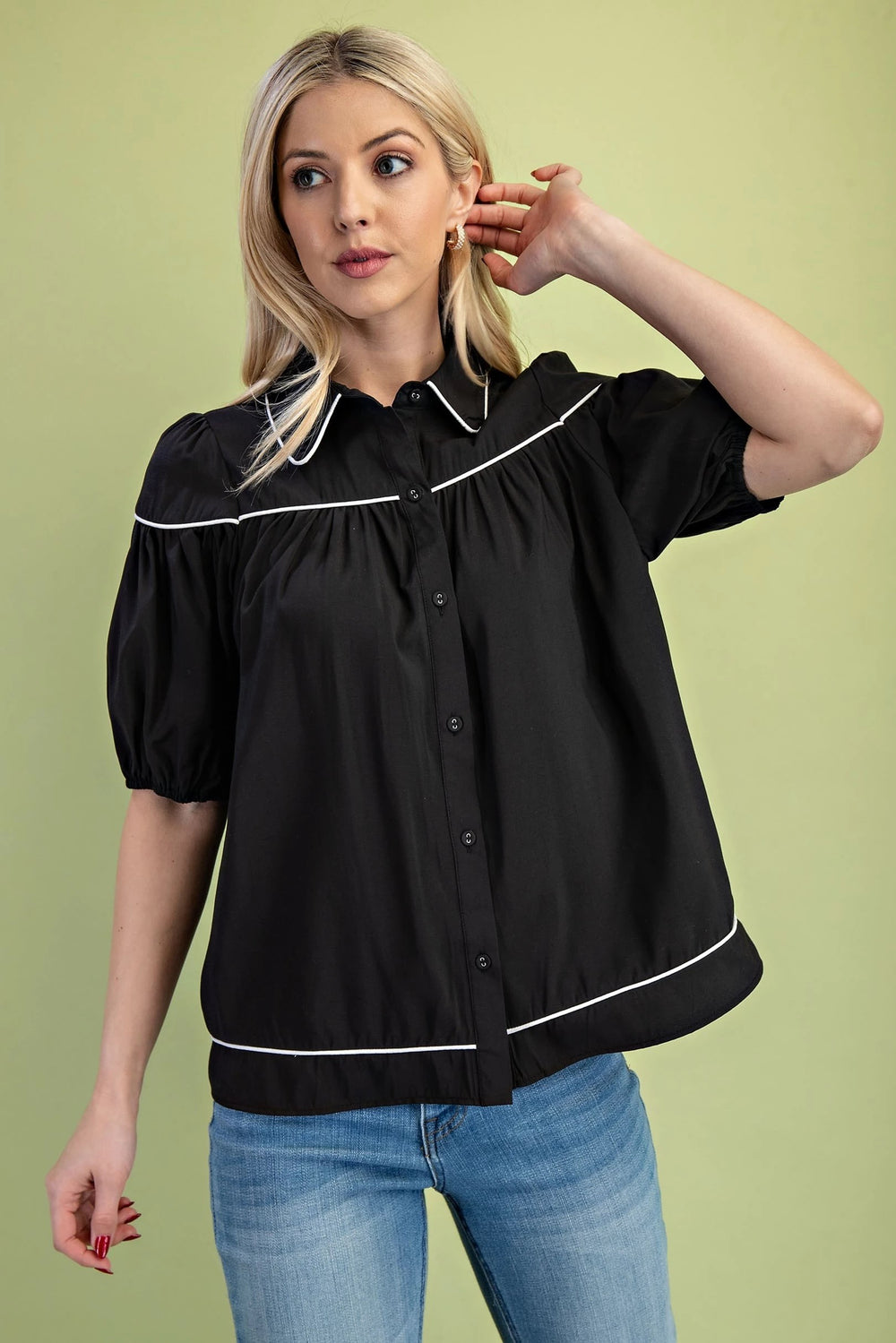 Button Down Piping Blouse