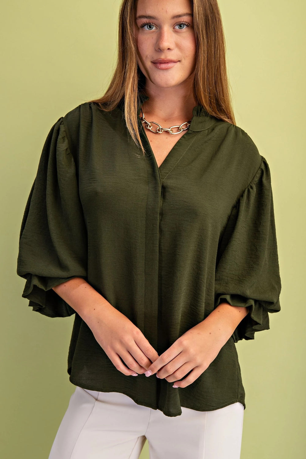 Gathered Balloon Sleeve Blouse