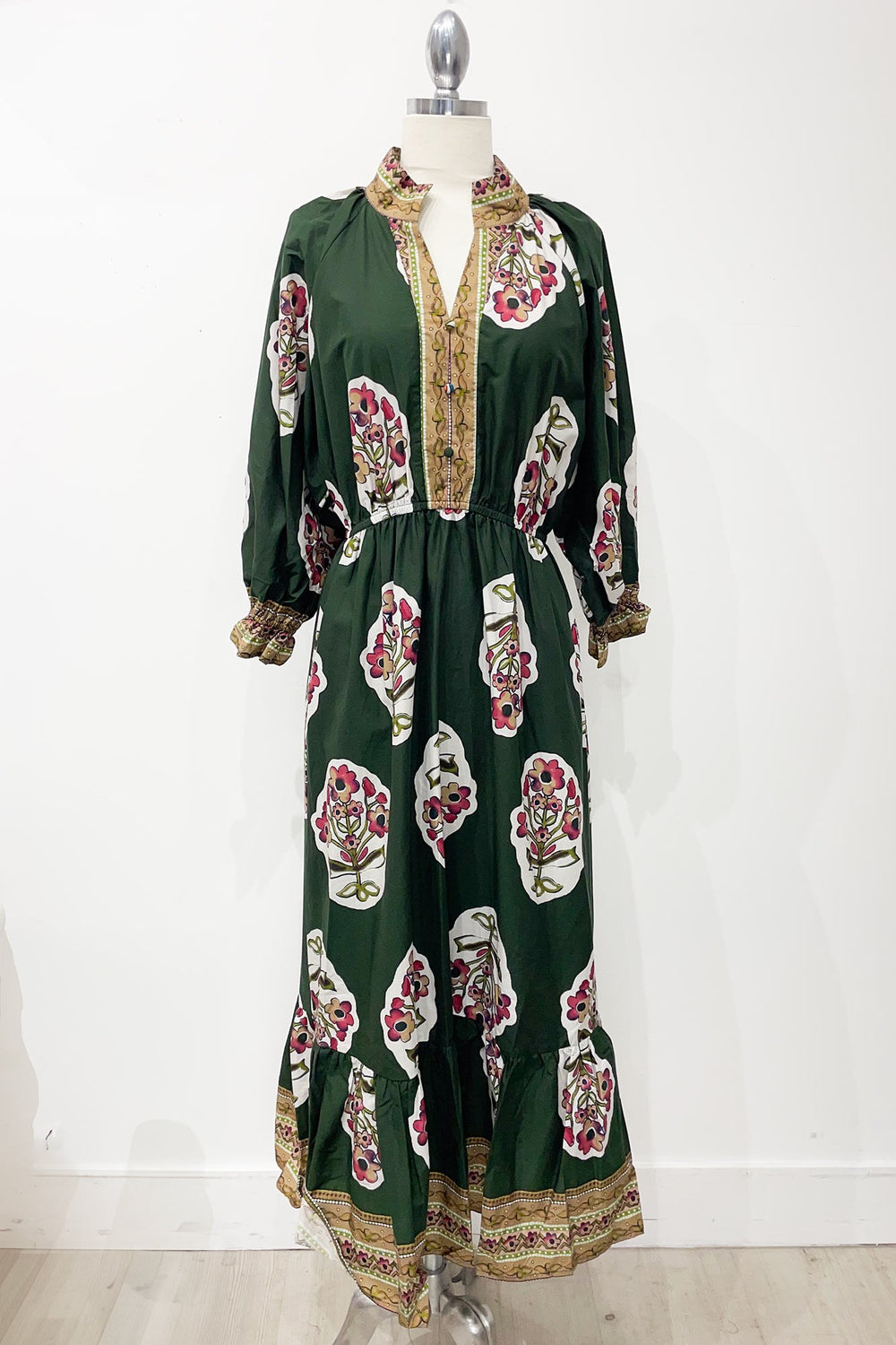 Flower Patch Boarder Print V-Neck Midi Dress