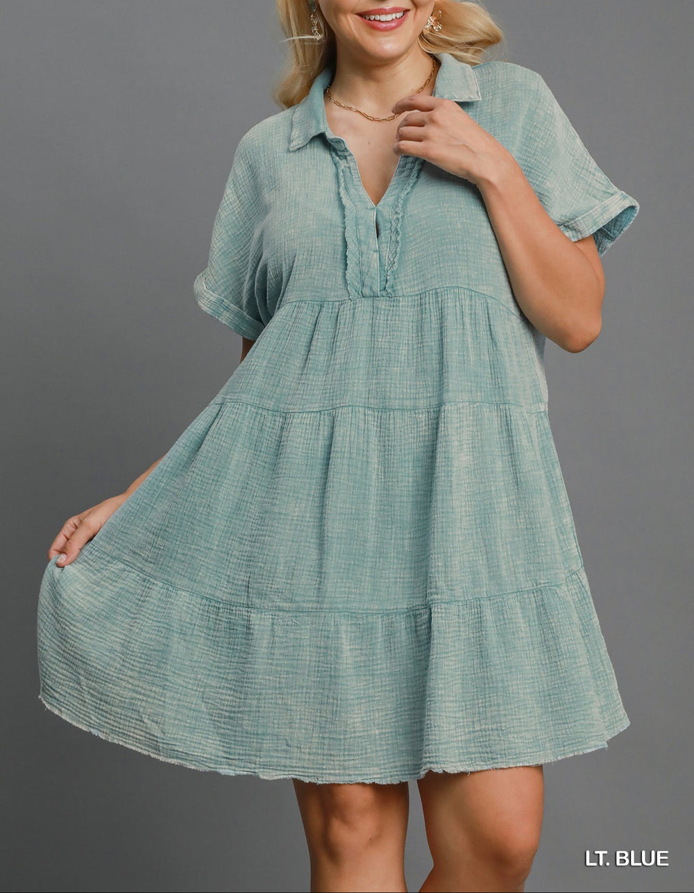 Mineral Wash Tiered Babydoll Mini Dress