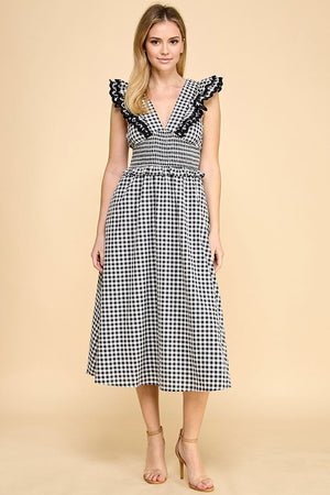 Black Gingham Midi Dress