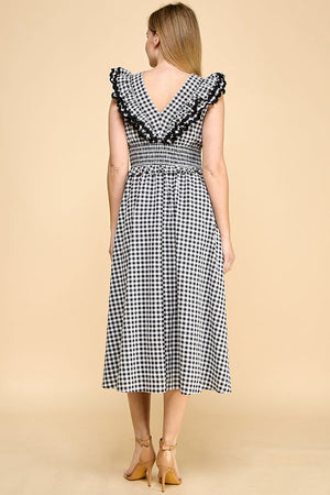 Black Gingham Midi Dress