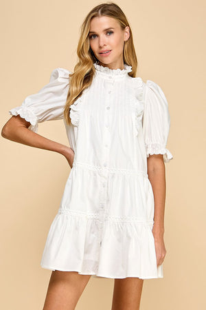 Button-Up Puff Sleeve Dress