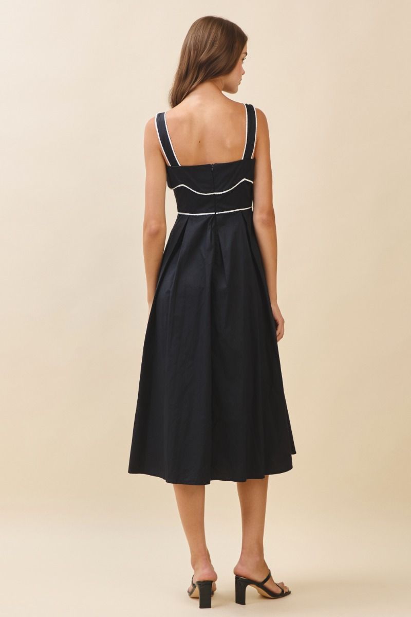 Black & White Piping Midi Dress