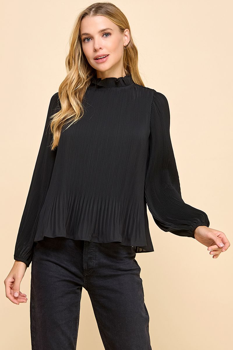 Pleated Long Sleeve Top