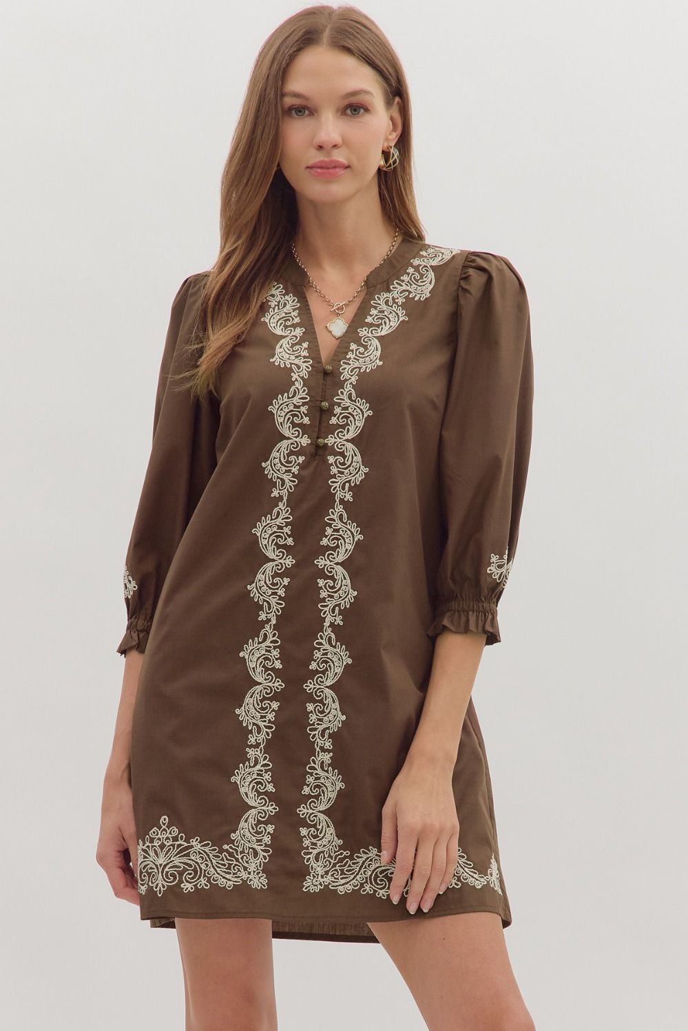 Embroidered V-Neck Mini Dress